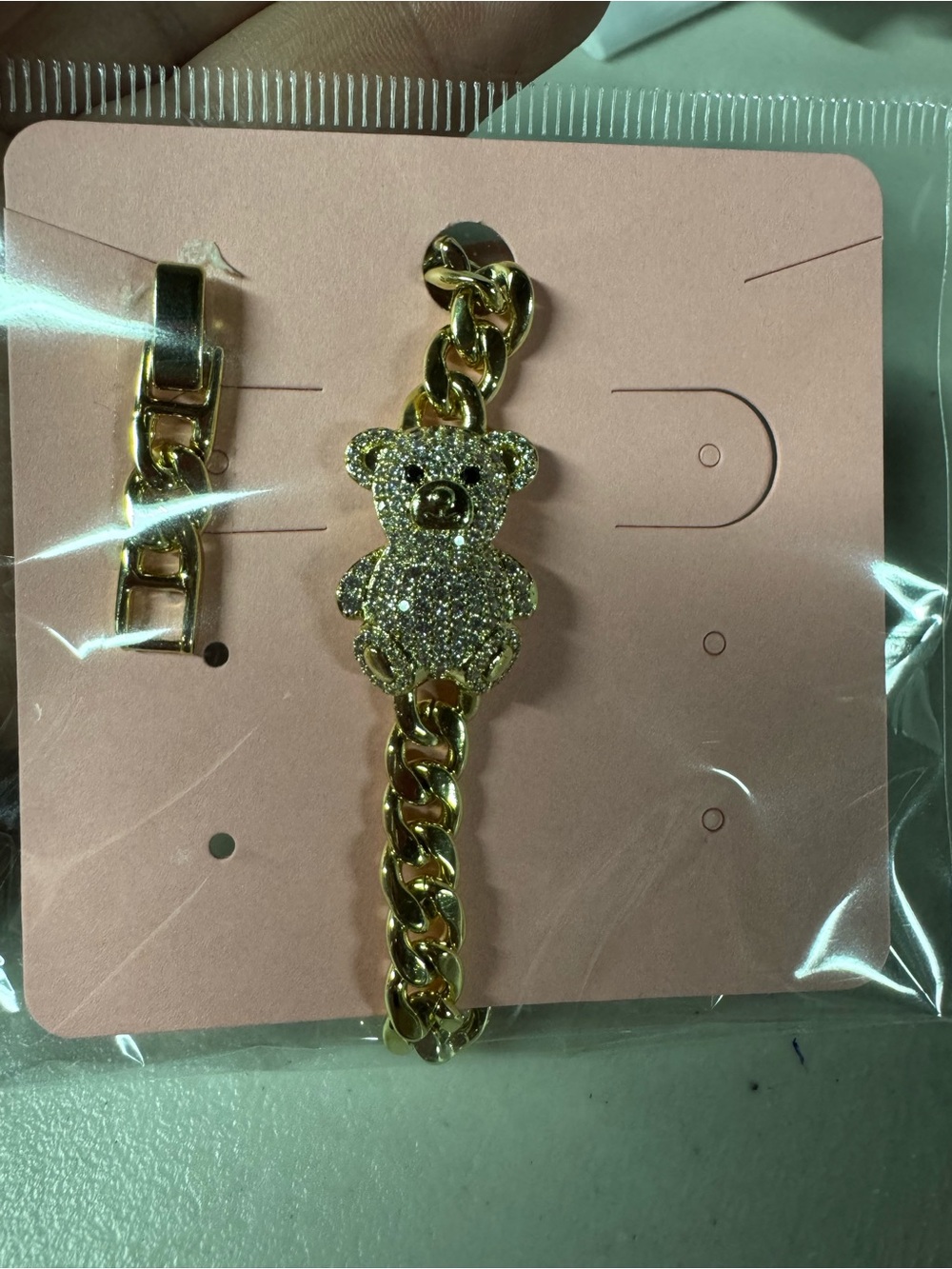 Gold-Tone Teddy Bear Charm Bracelet with Crystal Accents